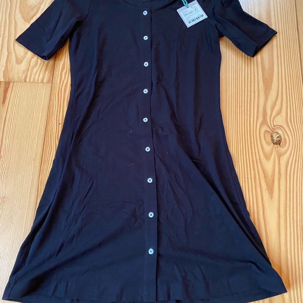 kate quinn Black Short-Sleeve Button-Front Mini Dress NWT